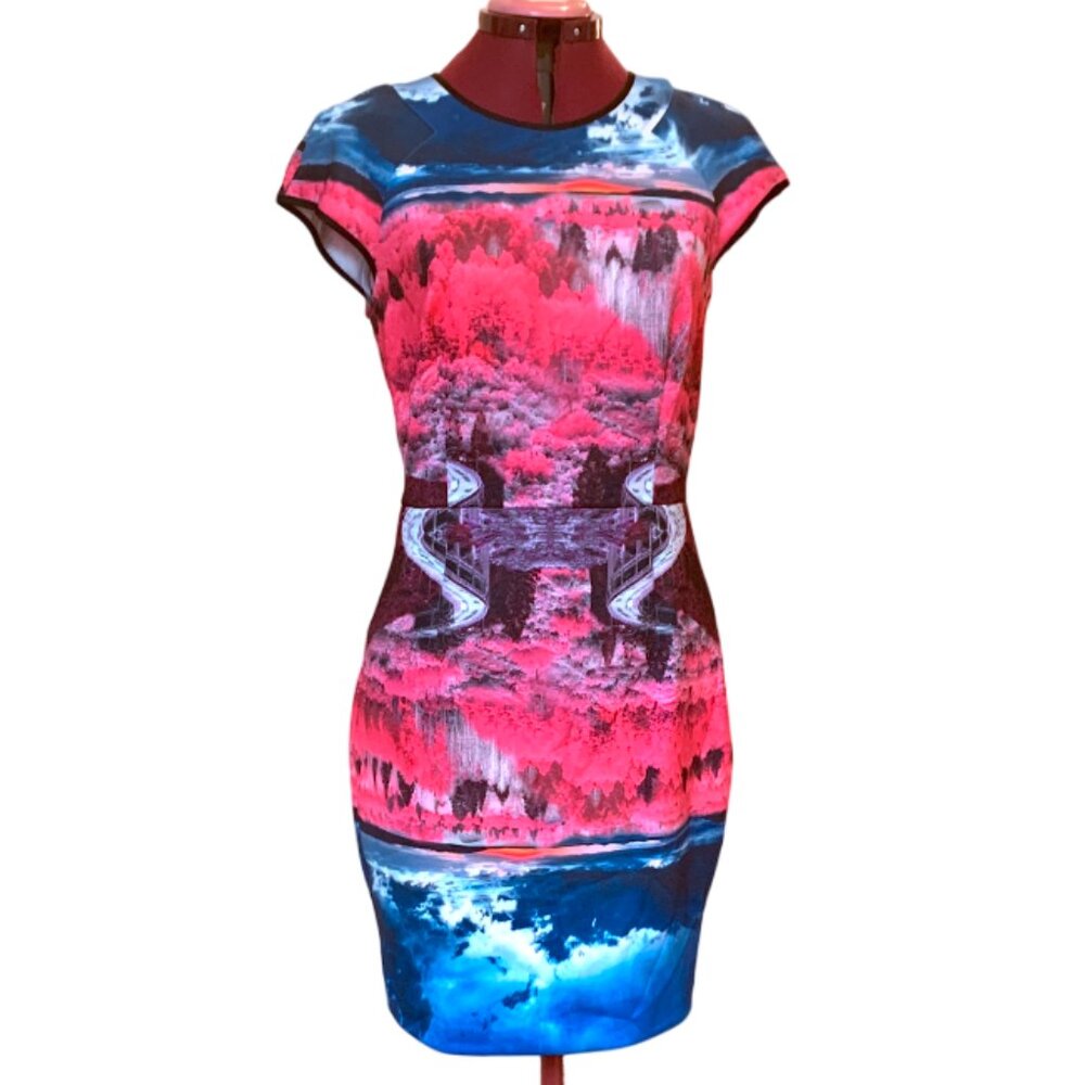 TED BAKER - Vibrant Pink and Blue Bodycon Mini Dress Size 3 (US 8)